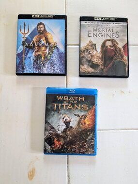 Lot of 3 Blu-Ray DVDs 4K Ultra HD Aquaman & Mortal Engines, Wrath of the Titans